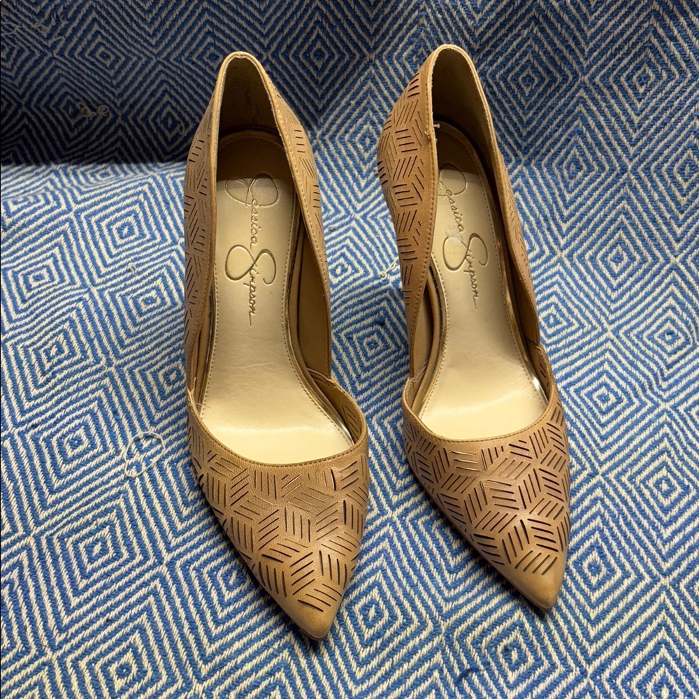 Jessica Simpson Brown Geometric Cutout Heels